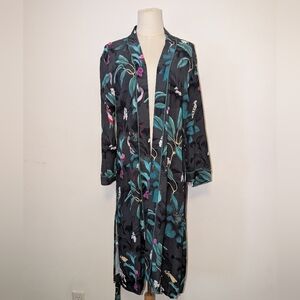 H&M Teal and Black Floral Long Kimono Jacket